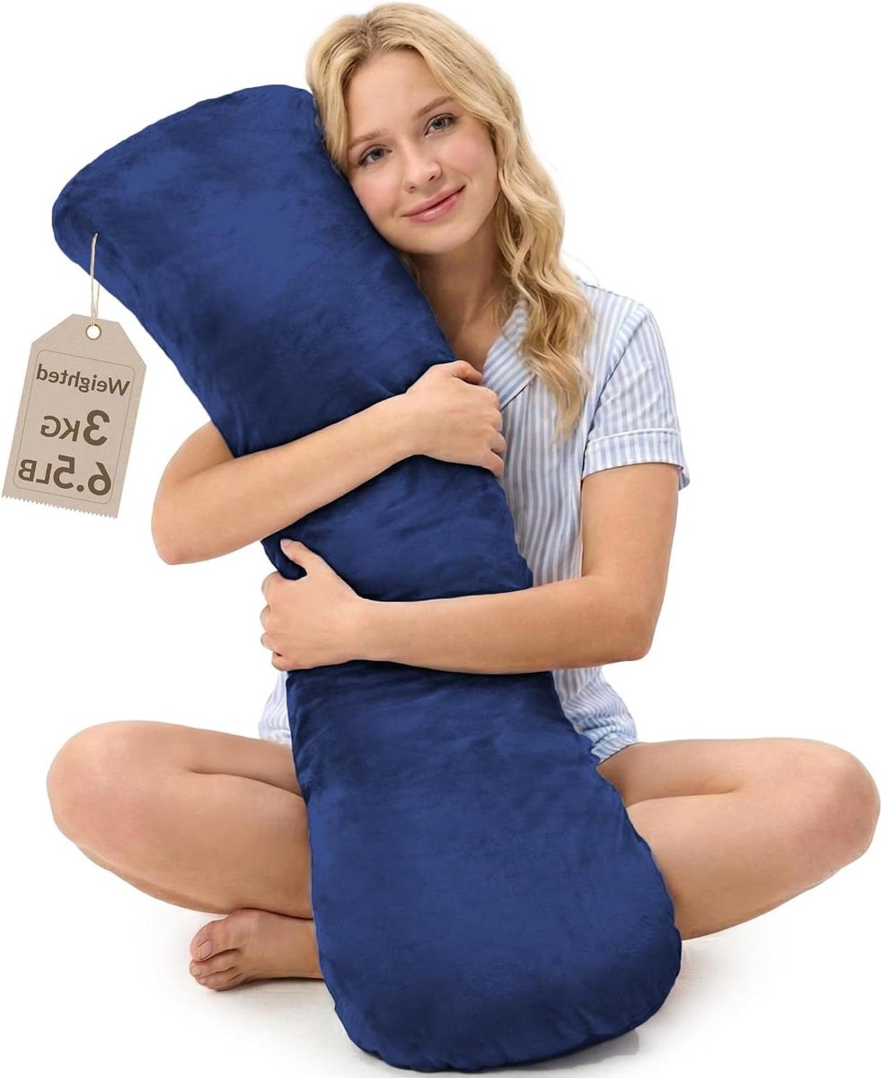 Gewichtskussen Volwassenen - Knuffelkussen Stress - Ontspanning Bevorderen - Voelt Als Een Knuffel - 104x41CM - Blauw