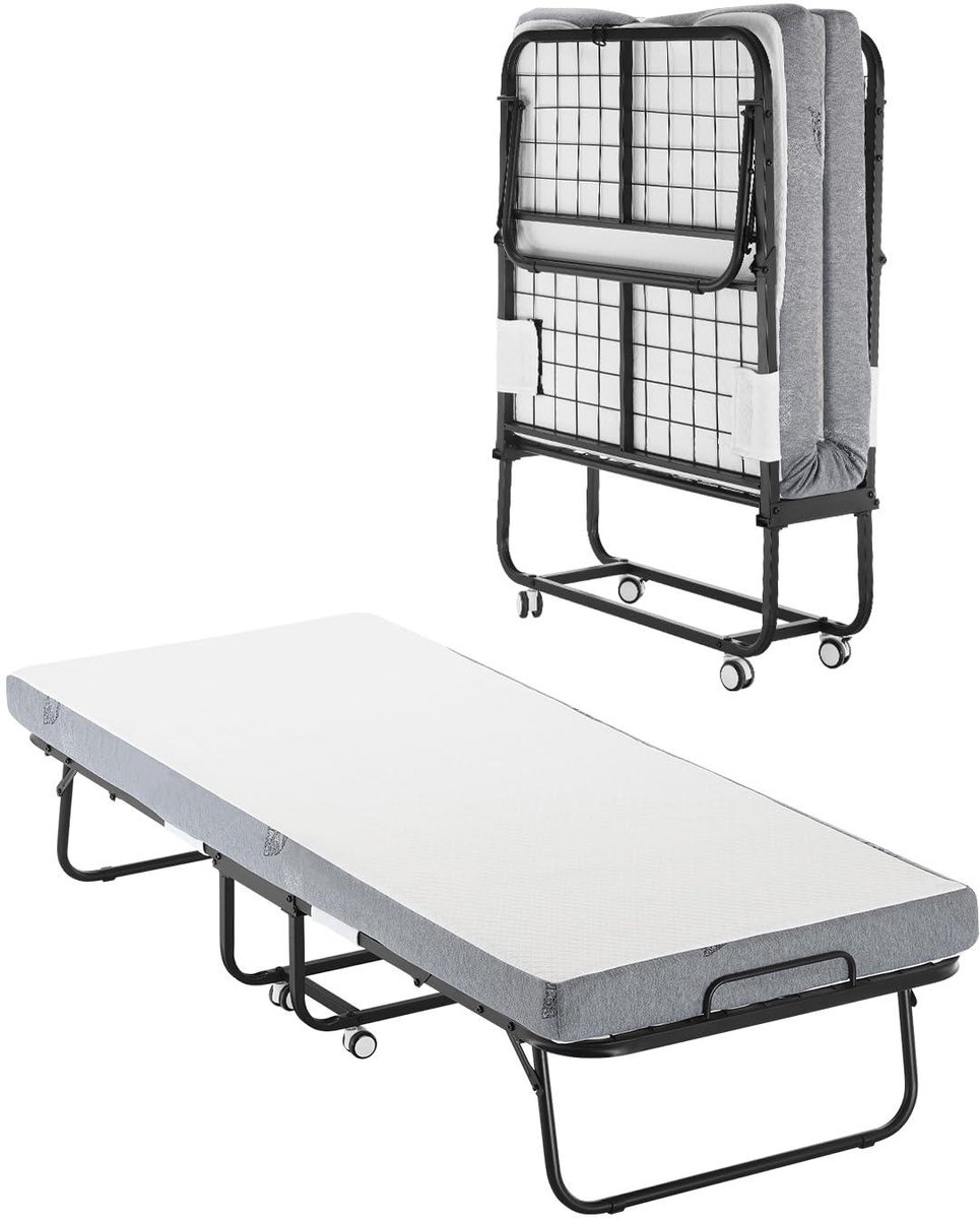 Opklapbed met Matras - Gastenbed Rolbed - Tijdelijk Slapen - Eenvoudig Inklapbaar - 190 x 79 cm - Rood/Bruin