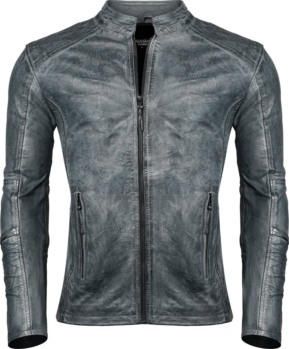 PAULGOS Heren Leren Jas, Echt Leren Overgangsjas, Modieus in 5 Kleuren, Maten S-7XL, Design 3