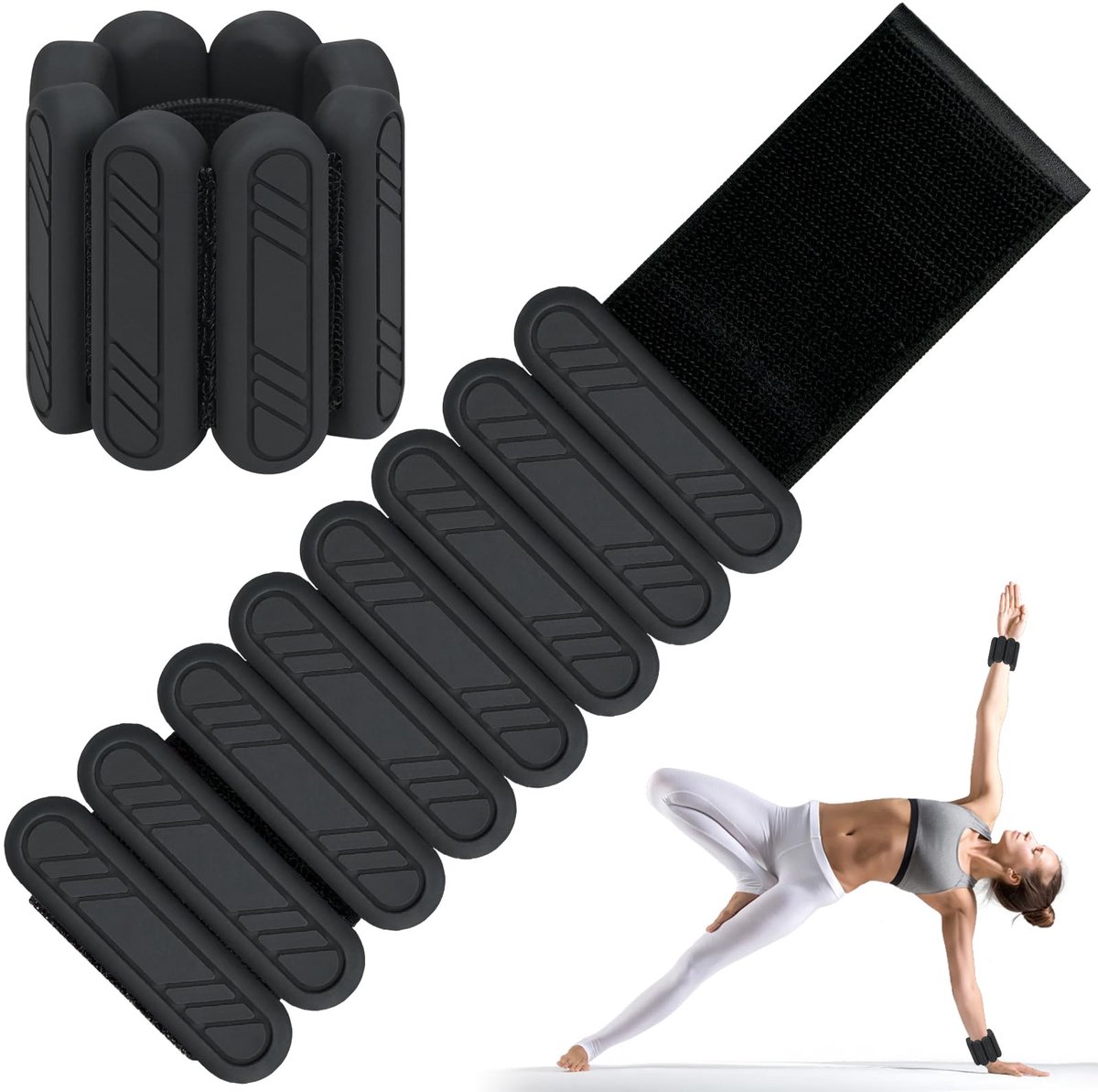 Gewichtsmanchetten voor voet of pols, beweging, wandelen, joggen, yoga, aerobic, pilates, gewicht, fitnessarmband (zwart, 2 x 0,25 kg)