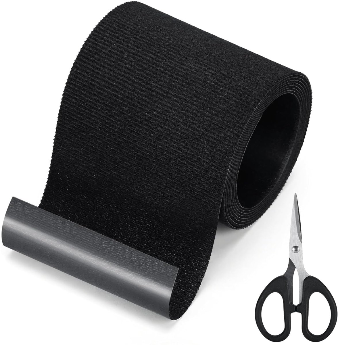 Weefselreparatietape, 10 cm x 2 m, met schaar, patches, zelfklevende stof, waterdicht, scheurvast, voor bank, autostoel, tent, luifel, zeildoek, donsjack, gaten in stof, zwart