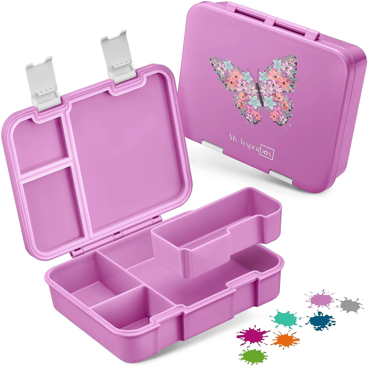 Vesperbox Jin, Bento Box lunchbox voor kinderen; extreem sterke broodtrommel; ideaal voor de kinderopvang en op school (roze, vlinder)