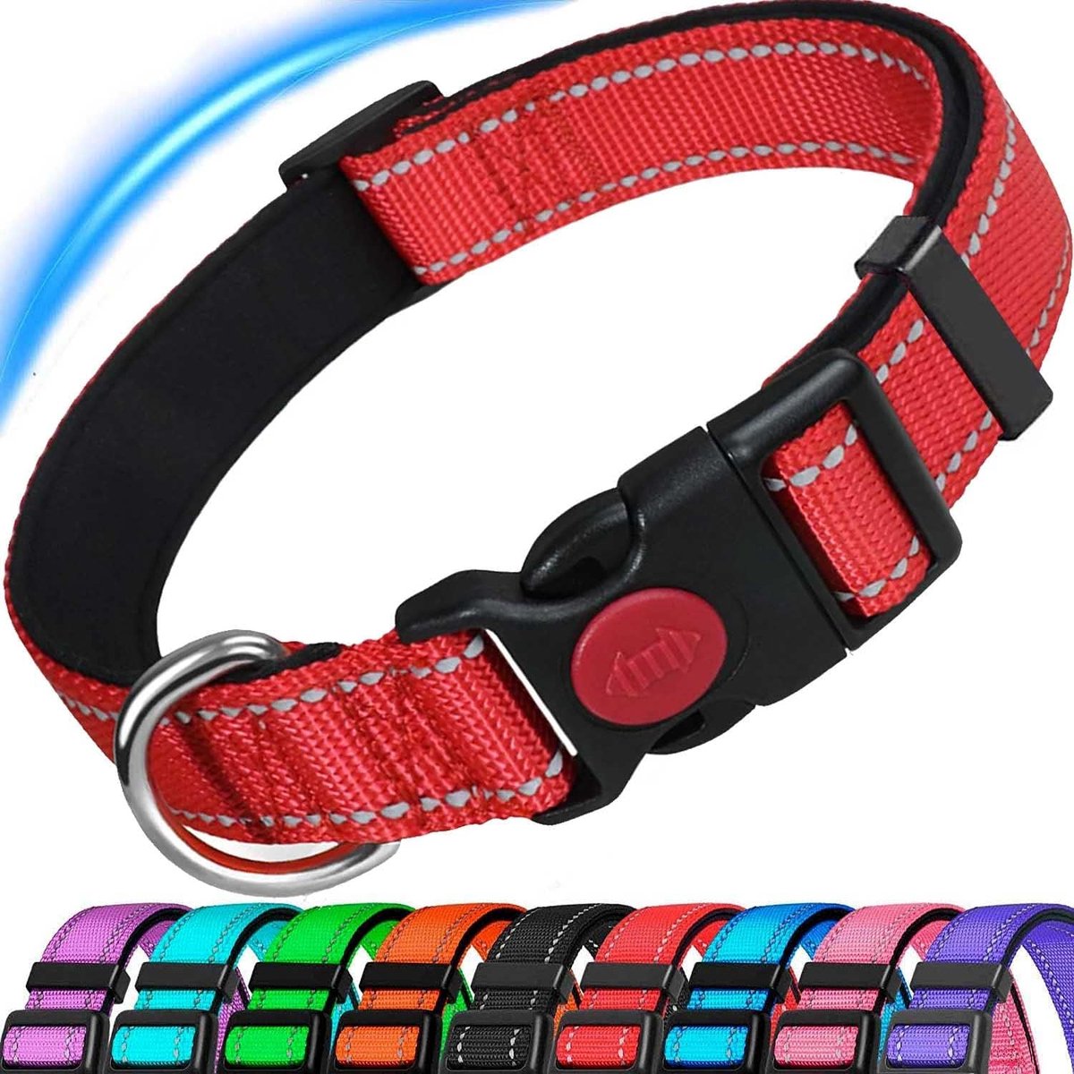 SnelShoppen - Reflecterende Hondenhalsband met Veiligheidsluiting en Zachte Neopreen Voering, Verstelbare Duurzame Nylon Puppy Halsband voor Middelgro