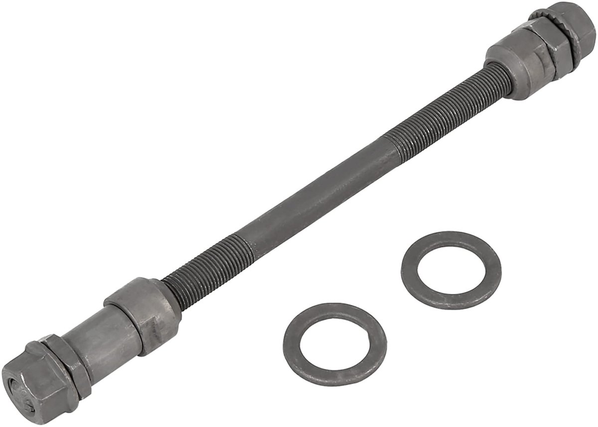 AUTOHAUX Solide achteras voor fiets, zwart, 1 stuk, metaal | 190 mm lengte, 9,5 mm diameter, 115 mm afstand, 2 schijven inbegrepen