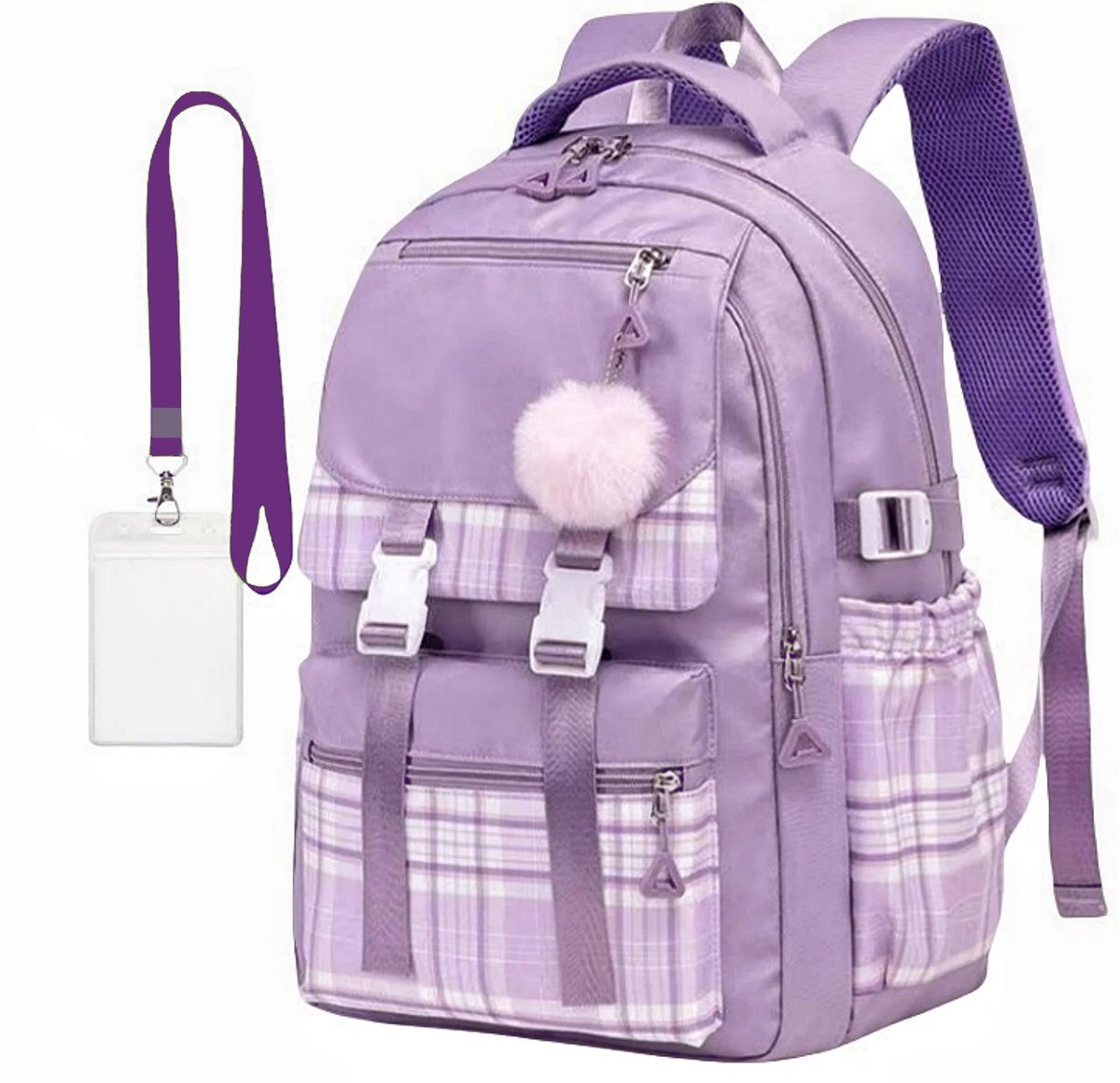 Schoolrugzak voor dames, 17 inch lichtgewicht leuke schooltas voor tienermeisjes jongens, laptoprugzak dagrugzak voor reizen, college, werk, buitenactiviteiten (paars)