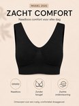Zwarte naadloze Comfy Bra met verwijderbare pads, zonder beugel, zachte ondersteuning voor dagelijks comfort.