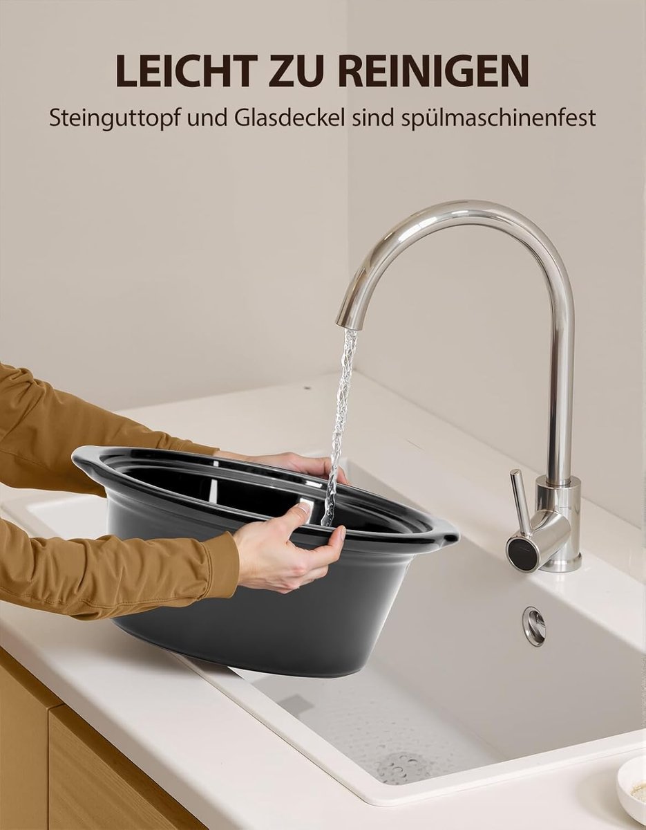 Slowcooker 3,5 Liter - Elektrische Slow Cooker - RVS Behuizing - Keramische Binnenpan - Instelbare Temperatuur - 3 Kookstanden - Glazen Deksel - Vaatwasserbestendige Pot - 200W – foto 6