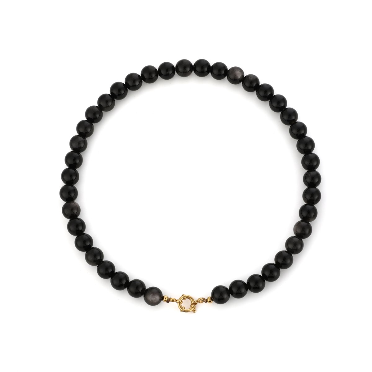 Round Gemstone Bead Necklace – Kralen Ketting – RVS - Zwart