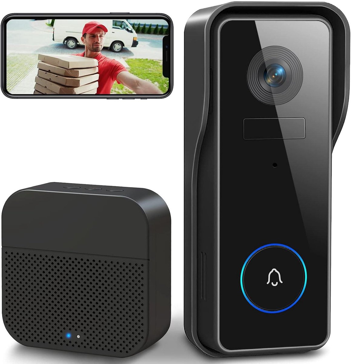 Video Deurbel Camera - Slimme Deurbel - Huis Beveiliging - 2K HD Resolutie - 166 Graden Kijkhoek - Zwart