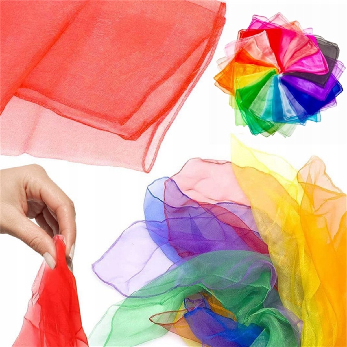 Chiffon Sjaals - Dunne Sjaal - Kleine Vierkante Sjaal - 20 Stuks - 60x60 cm - Wasbaar - Kleurrijk - Lichtgewicht & Ademend - Voor Dans & Kleuterschool & Magie & Zintuiglijke Spelletjes