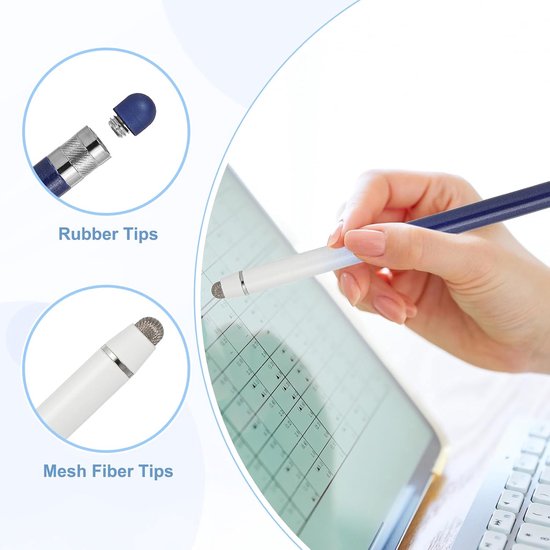 2 stuks pennen voor touchscreen, 2-in-1 zeer gevoelige universele pen, capacitieve pen voor telefoons, tablets, laptops, touchscreen-apparaten, blauw roze — afbeelding 2