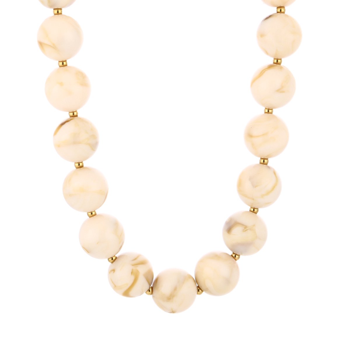 Ronde Kralenketting met Tussenbolletjes – Kralen Ketting – RVS - Beige