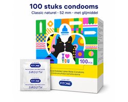 condooms 100 stuks – condooms classic naturel – condooms met glijmiddel – condoom 52 mm – grootverpakking –FiTONE