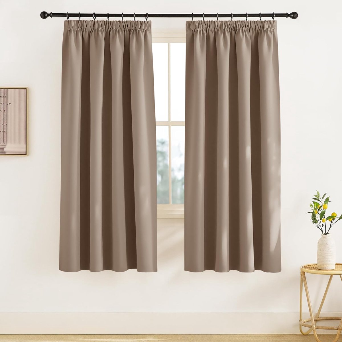 Effen Kleur Verduisterende Gordijnen Kort, Warmte-isolerende Gordijnen, Stijlvol, Geschikt voor Woonkamer Slaapkamer,140B x 175H cm (2 Panelen),Cappuccino
