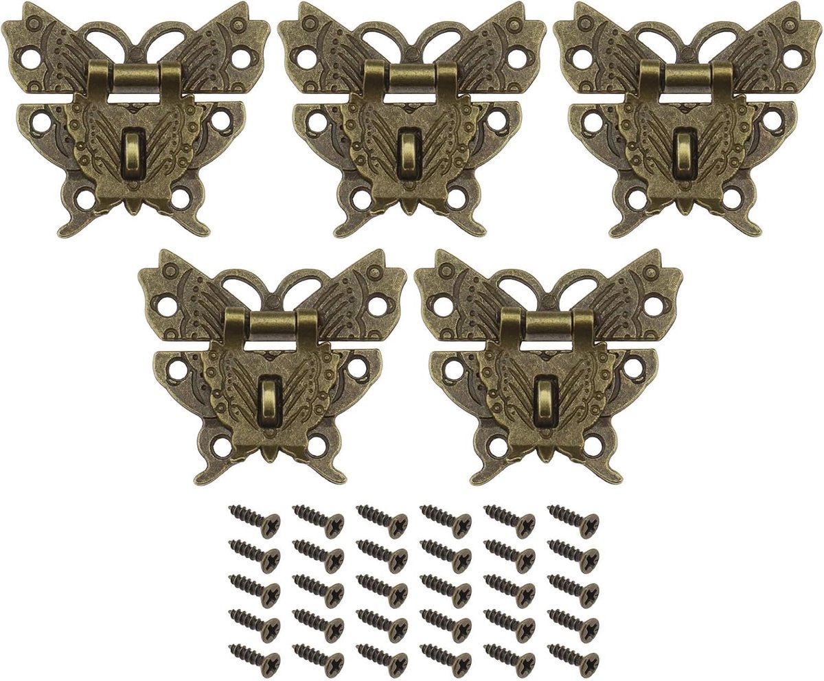 idea 5 Sets Antieke Sluitingen Met Schroeven Legering Vlinder Klink Hasp Vintage Decoratieve Klink Voor Houten Sieraden Houten Doos Kast Brons