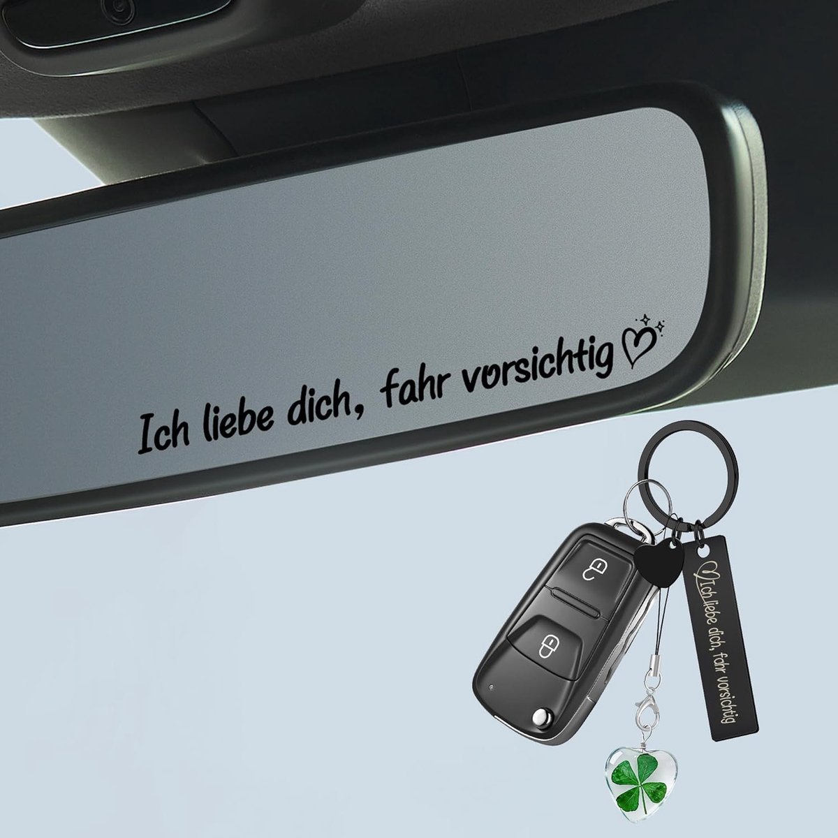 "I love you", rijd voorzichtig, passend met een klavertje sleutelhanger met vier vellen (zwart)