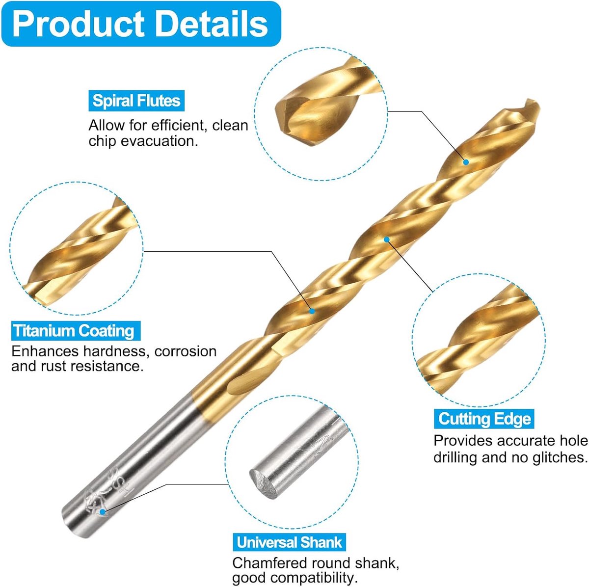 Schroefdraadtap-set metaal, 1 stuk M8 x 1 rechte groefdraadsnijset en 1 stuks 7 mm spiraalboor, titanium gecoat HSS-6542