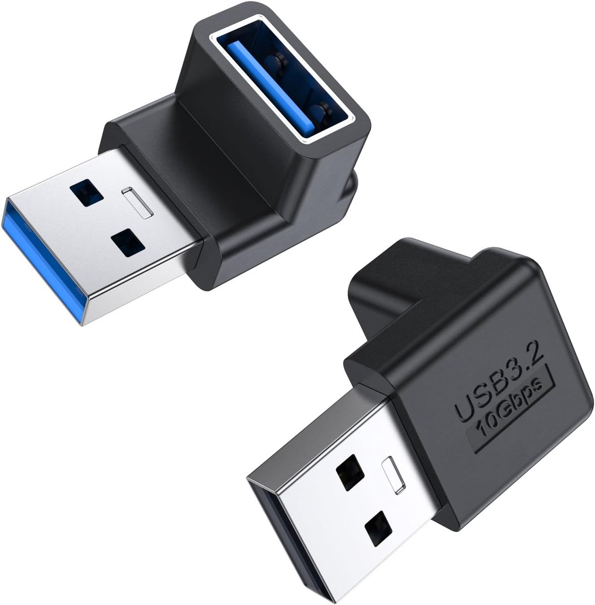 90 Graden USB 3.2 Adapter 10Gbps, 2 Pakket, Omhoog en Omlaag Hoek USB A Mannelijk naar Vrouwelijk Stekker USB L vorm Extender Ondersteunt Compatibel met Laptop, Vaste Schijf, Toetsenbord