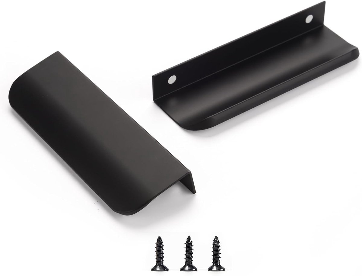 Zwarte Vinger Trekt voor Kast Keuken Hardware Lade Pull Kast Platte Verborgen Dressoir Bar Deurgrepen voor Meubels 10Pack Moderne 3-3/4 "Gat Center Eenvoudige Installatie