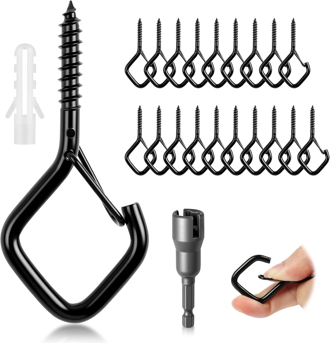 Haken, 20 stuks M5 buitenhaken voor kerstverlichting, ooghaak met veiligheidssluiting voor wandkast, plafond, windgong, houten wanddecoratie, planten, vogelvoederhuisjes, feestverlichting
