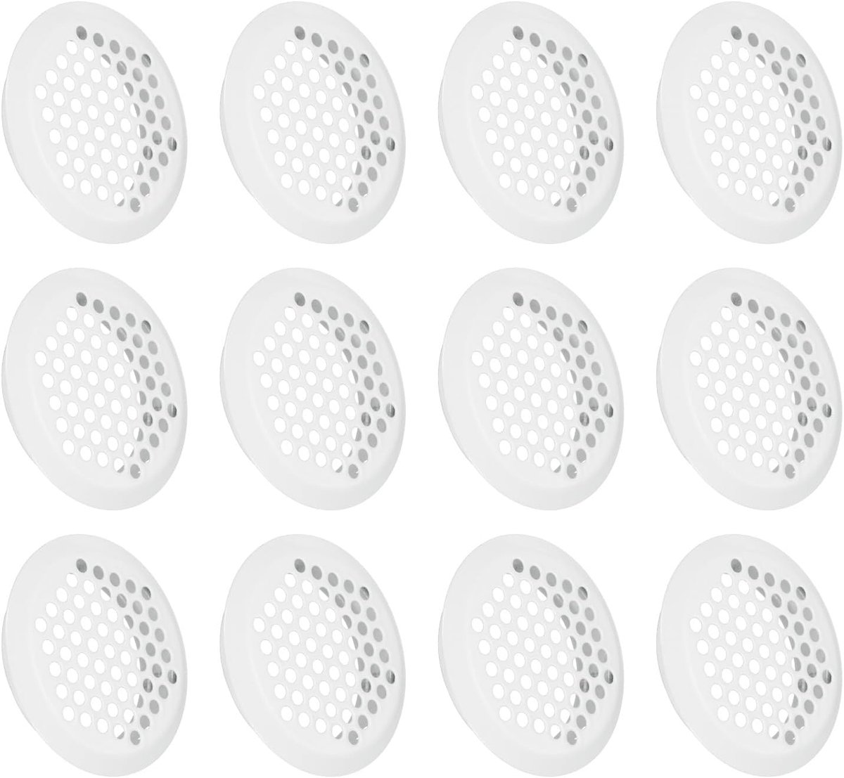 12 ronde luchtinlaten voor plafond, 50 mm, roestvrij staal, rond, gat van net, voor badkamer, huis, kantoor, keuken, kast, kledingkast, wit
