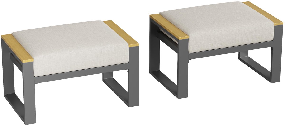 Triumpunpre Set van 2 Aluminium Voetenbankjes voor Buiten – Gemonteerde Tuin Ottoman, Voetsteun & Bijzetkruk voor Balkon, Terras en Patio – Beige