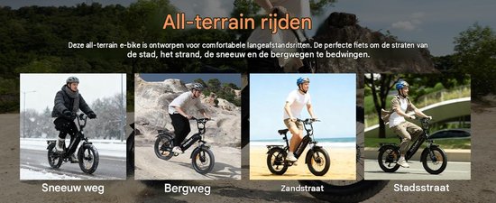 20x3.0 Inch Elektrische Fiets–48V 15Ah–Actieradius tot 110 km–Shimano 7 Versnellingen–Elektrische Stadsfiets–Zwart — afbeelding 3