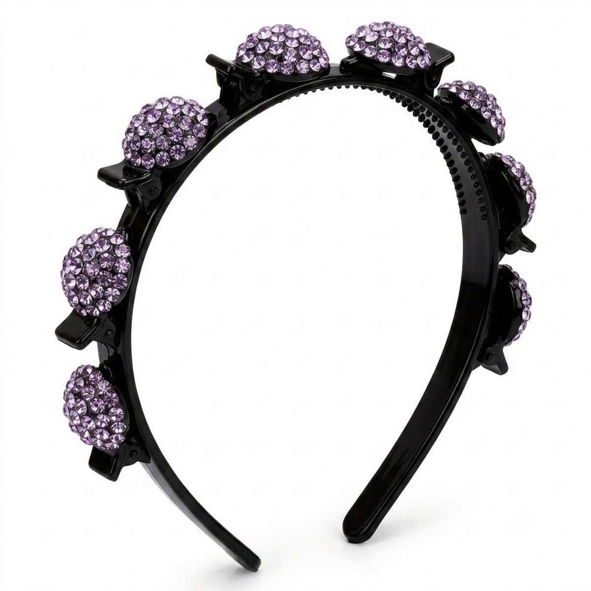 Zwartkleurige diadeem dames met paarse strass kralen, smalle haarband met antislip tanden, elegante diadeem voor dagelijks gebruik, feest, bruiloft en speciale gelegenheden