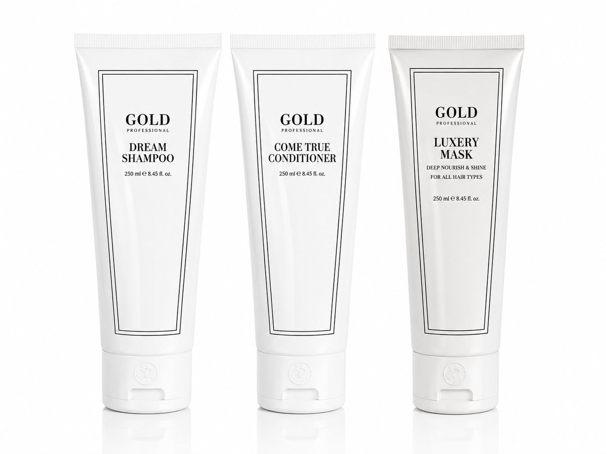 Gold Professional Dream Shampoo 250 ml + Come True Conditioner 250 ml + Luxury Masque 200 ml – Complete Professionele Haarverzorgingsset voor Hydratatie, Herstel en Intensieve Voeding