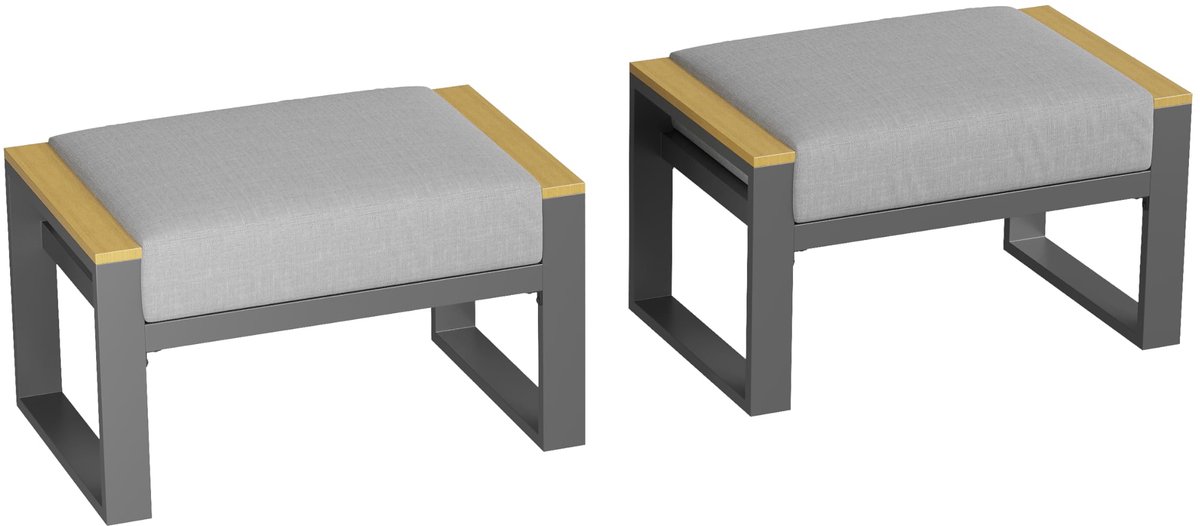 Triumpunpre Set van 2 Aluminium Voetenbankjes voor Buiten – Gemonteerde Tuin Ottoman, Voetsteun & Bijzetkruk voor Balkon, Terras en Patio – Grijs