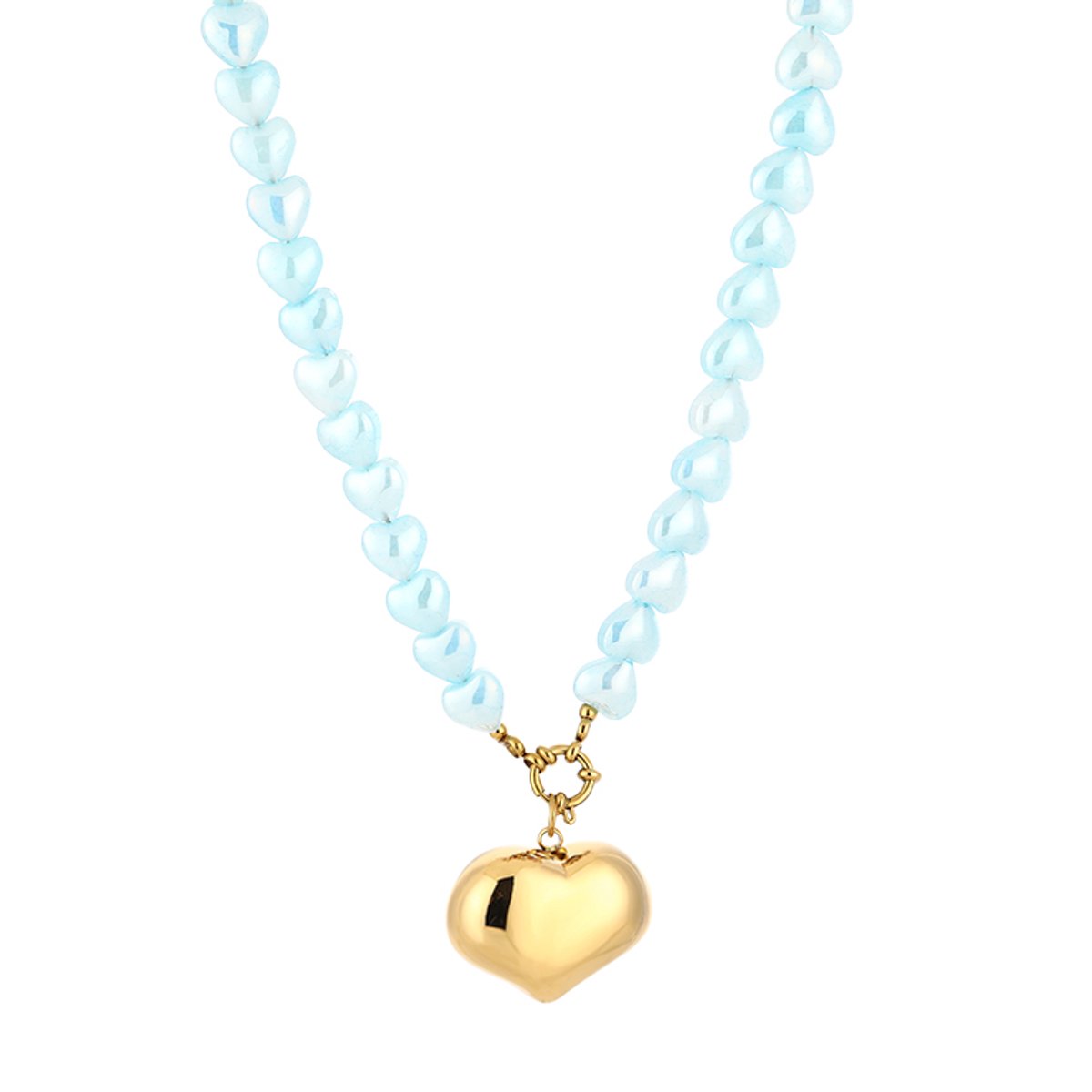 Heart Bead Heart Pendant Necklace – Kralen Ketting met Hart – RVS - Blauw