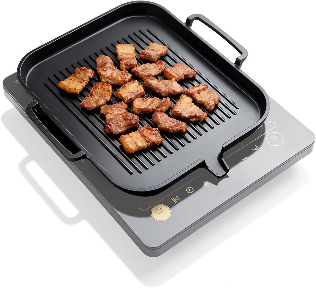 Grillplaat Inductie Gietijzeren Pan Lekker Grillen Praktisch Vet Afvoersysteem 10x10x20mm Zwart
