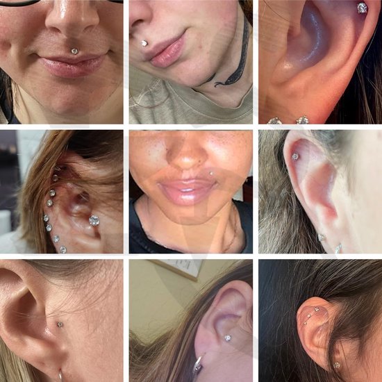1 Paar 316L Roestvrij Staal Labret Lip Stud, Interne Draad Philtrum Ashely Sieraden CZ Tragus Helix Neus Neusgat Piercing 16G Platte Terug Oorbellen Studs voor Vrouwen Mannen — afbeelding 5
