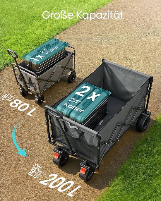 SONGMICS GFW201G101 Kleine opvouwbare tuintrolley, compact met handvat, 4 versterkte wielen, 2 universele wielen, maximaal draagvermogen 180 kg, buiten, tuin, 200 liter, duifgrijs — afbeelding 3