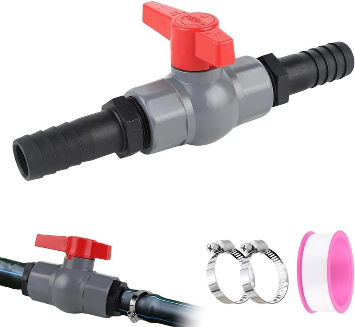 kogelkraan, PVC kogelkraan, 33 mm, afsluitventiel, zwembad met binnendraad 33 mm en slangtules 25 mm, zwembadslangconnector voor zwembad, vijverbouw, aquaria (25 mm)