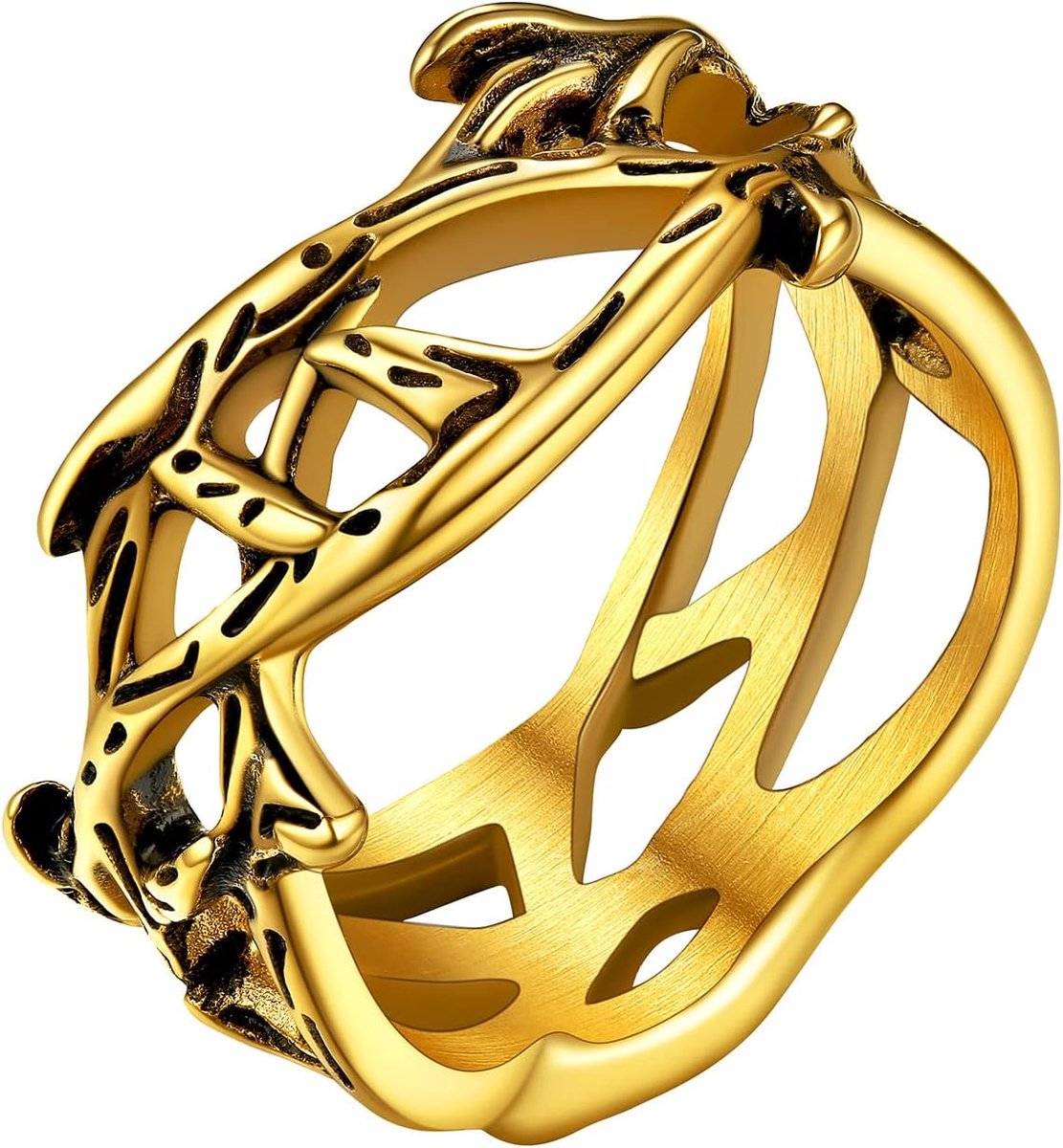 Roestvrij stalen herenring Jezus kroon doornen vingerring punk gothic zegelring vintage bandring vingerring in ringmaat 54-72 voor verjaardag, Vaderdag, Moederdag