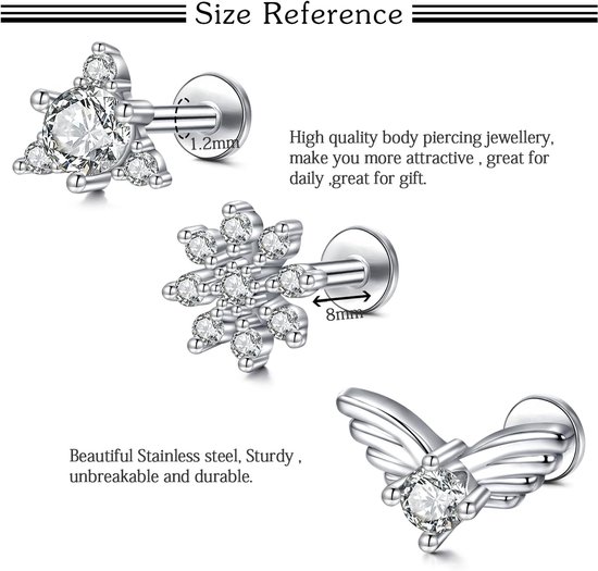 Studs Tragus Kraakbeen Oorbellen 16G 8Mm Chirurgisch Staal Plastic Helix Monroe Medusa Piercing — afbeelding 4