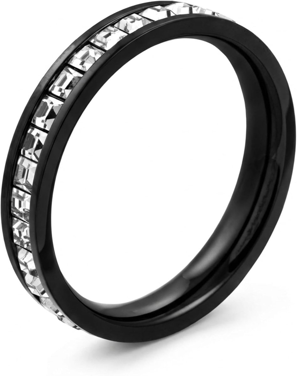 meditoys · Ring van roestvrij staal voor dames · roestvrijstalen ring in zwart met fonkelende kristallen stenen · elegante en hoogwaardige look · breedte 4 mm