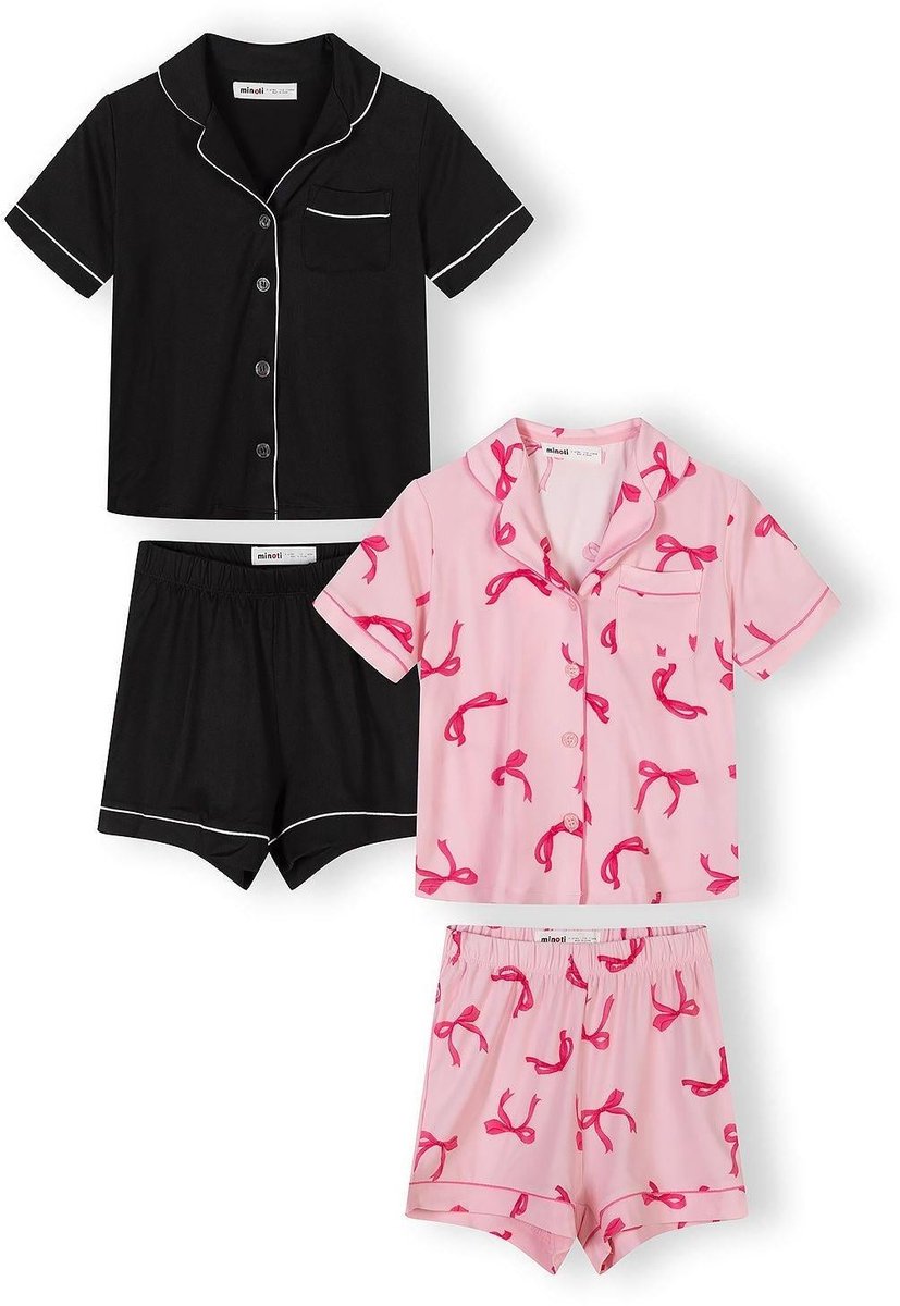 Minoti pyjama meisjes kort - lichtroze strikjesprint