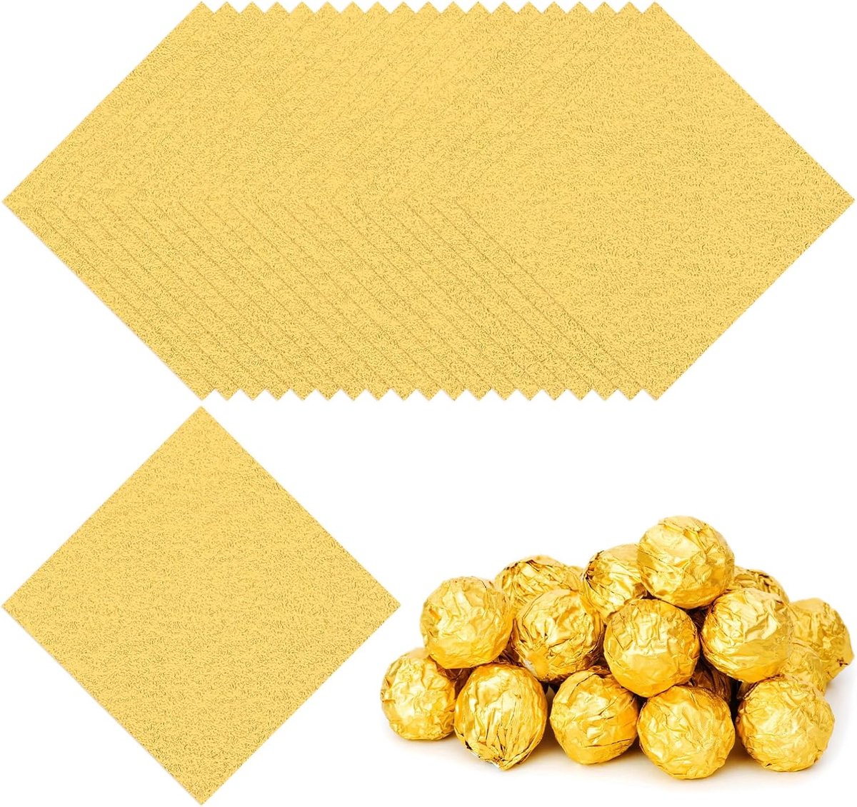 Folie Snoepwikkels 15,5 x 100 cm, 100 stuks vierkant oranje patroon aluminiumfolie snoep inpakpapier voor doe-het-zelf chocolade snoepjes verpakking decoratie, goud