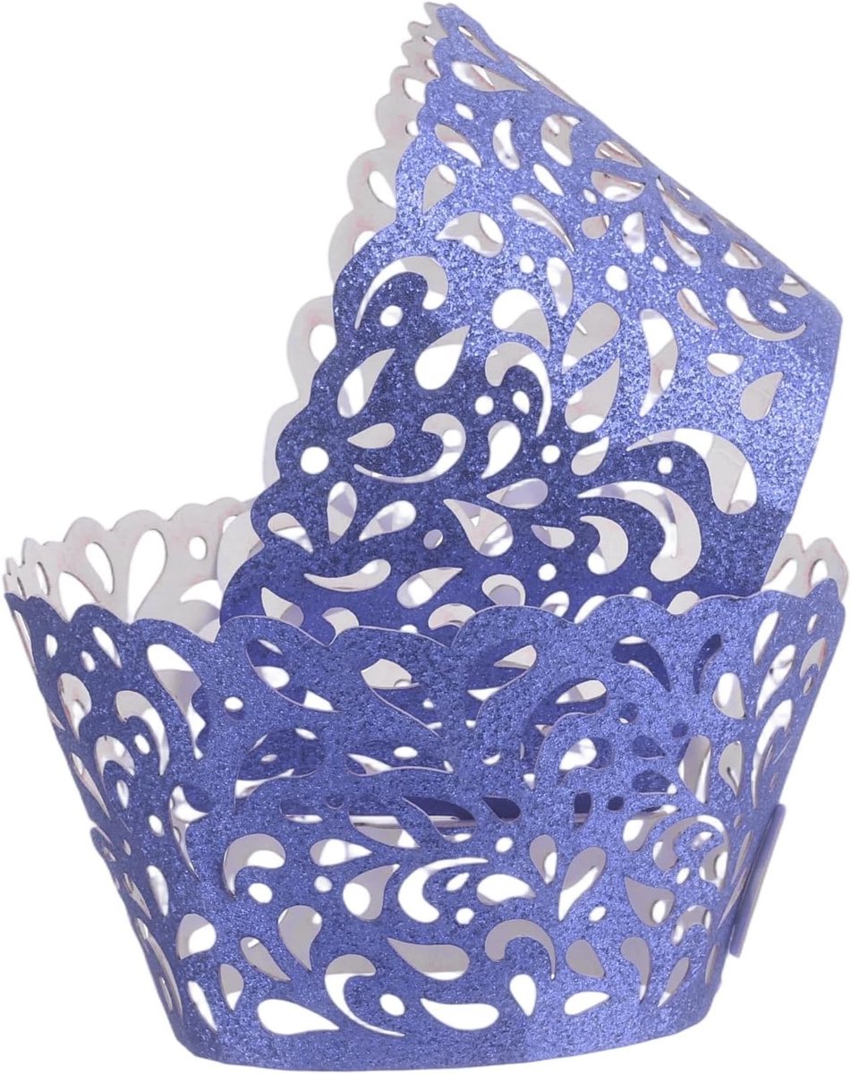 50 stuks cupcake voeringen kant watertraan design opengewerkte cupcake-enveloppen, artistiek, papieren glazen voor verjaardagen, bruiloften, feesten, donkerblauw