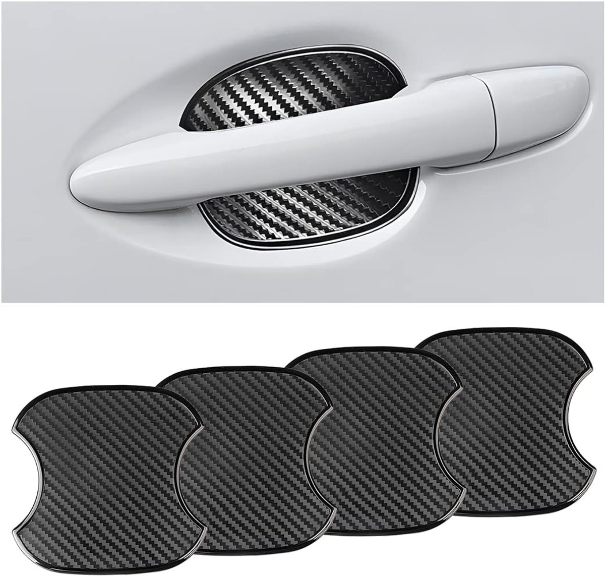 4-pack autodeurgreep verfbeschermingsfolie, Koolstofvezel autodeurgreep beschermfolie voor verzonken handgrepen, universele autodeurgreep beschermfolie, verzonken handgreepgrepen (9,5 x 10 cm)