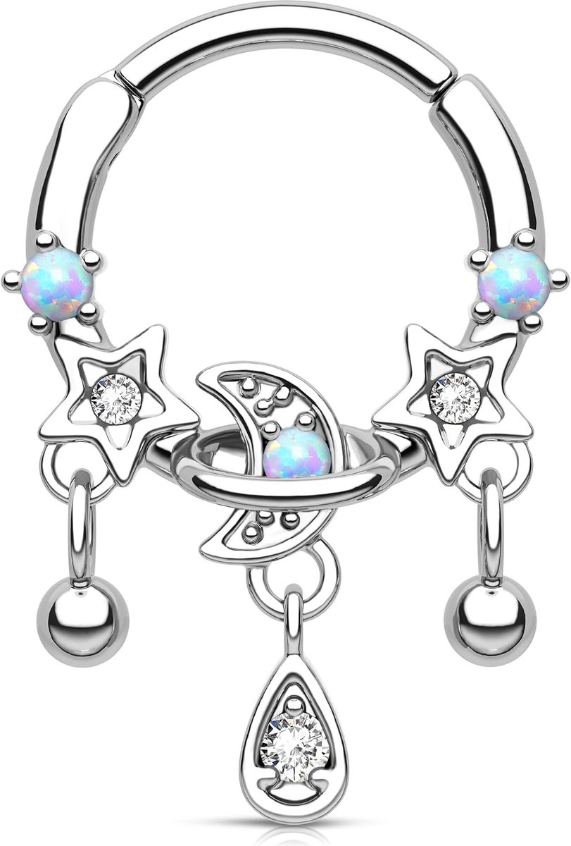 Opaal Septum Ring Dangle Star Kraakbeen Oorbel 316L Rvs Scharnierend Segment Hoop Neus Piercing Sieraden Voor Vrouwen Mannen