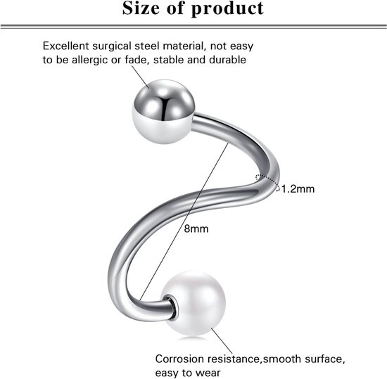 Kraakbeen Oorbellen Tragus Bar Rvs 16G Helix Studs Top Oor Piercing Sieraden CZ — afbeelding 3