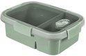 Boîte à lunch Curver Smart To Go Eco verte de 1,2 litre avec deux compartiments, une fermeture étanche et un couvercle transparent.