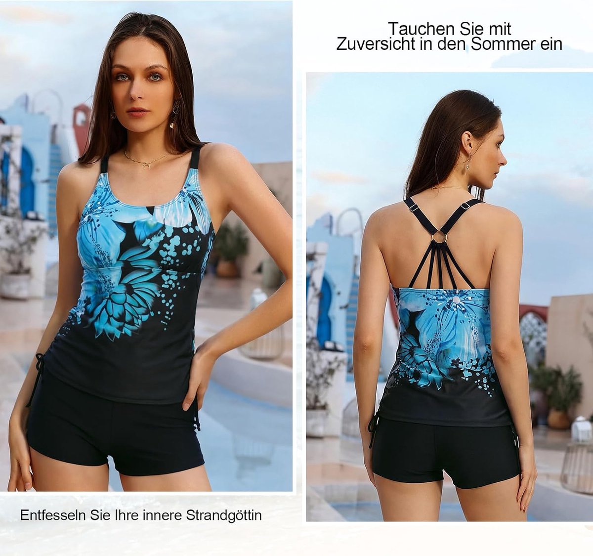 Tankini Tweedelig badpak voor dames, buikweg, tankini-bovendeel en hoge taille, comfortabele badmode met verstelbare schouderbanden, sportieve strandmode