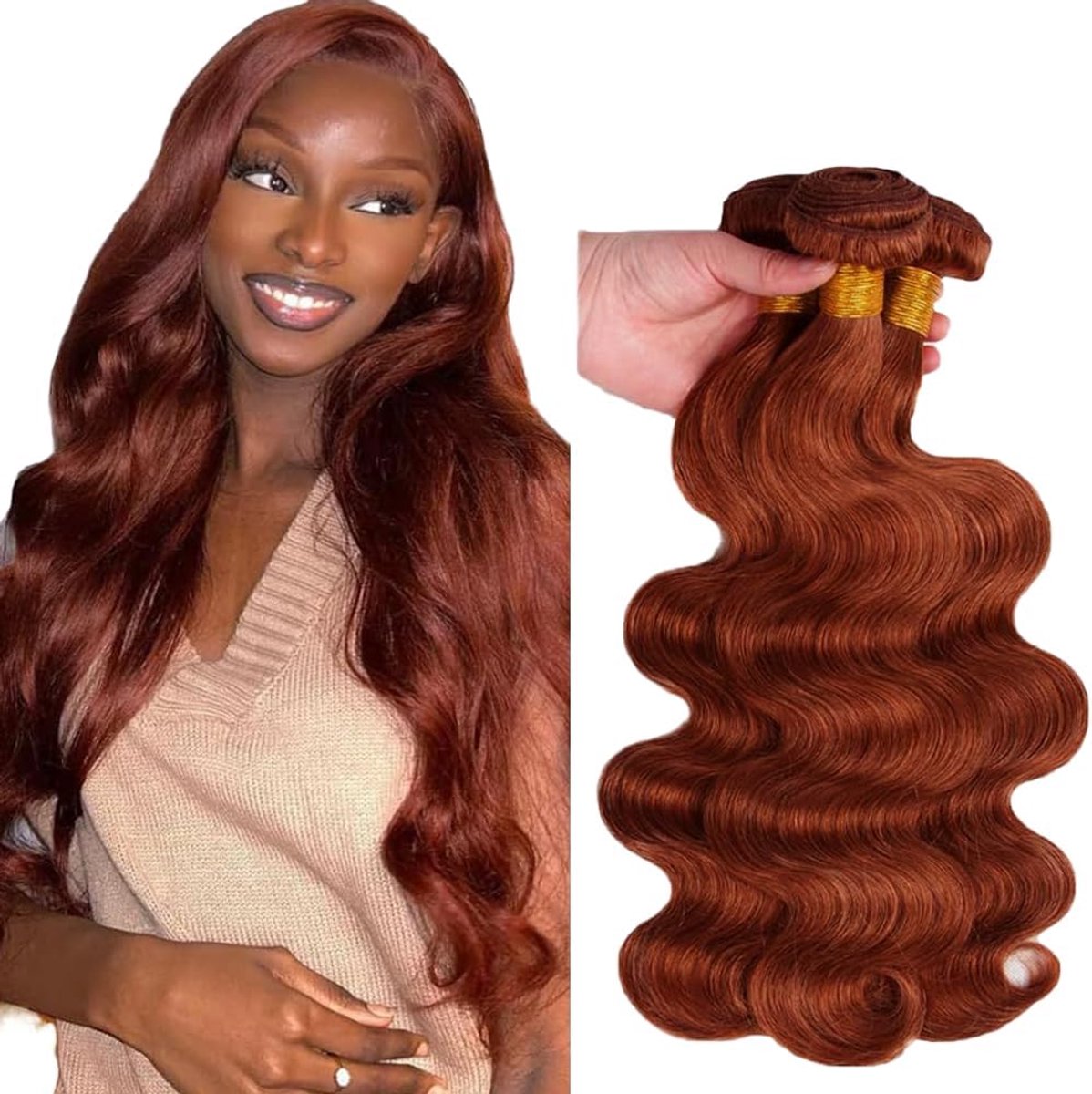 Wave Peruik Dames Bundles Human Hiar Unprocessed Brazilian Virgin Human Hair Extensions #33 Reddish Brown Bundle With Minimal Shedding For Women 20 22 24 Inch