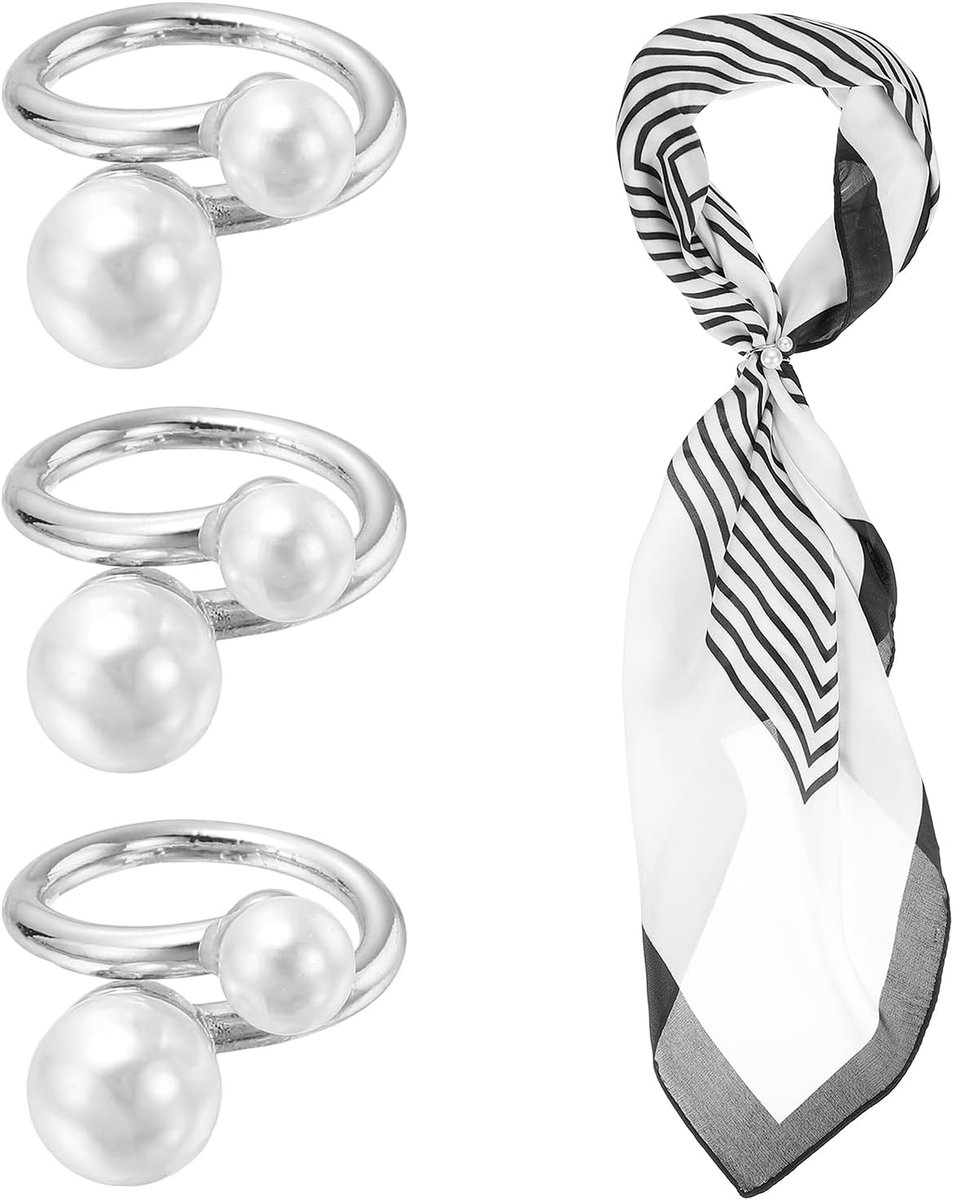 Zijden Sjaal Ring Clip 3 Stuks Dubbele Kralen Sjaal Pin Doek Sluiting Mode Metalen Kleding Ring Houder Voor Dames Sieraden Accessoires Cadeau Zilver Toon