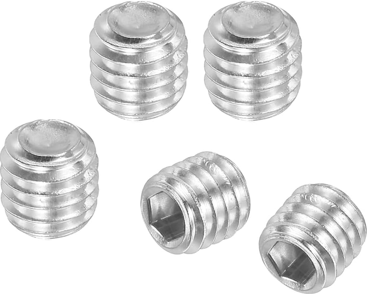 Set van 50 stuks stelschroeven set, M6 x 4 mm zeskant schroef 304 roestvrij staal binnenzeskant schroefdraadpennen voor houder deurklinkkraan lampreparatie