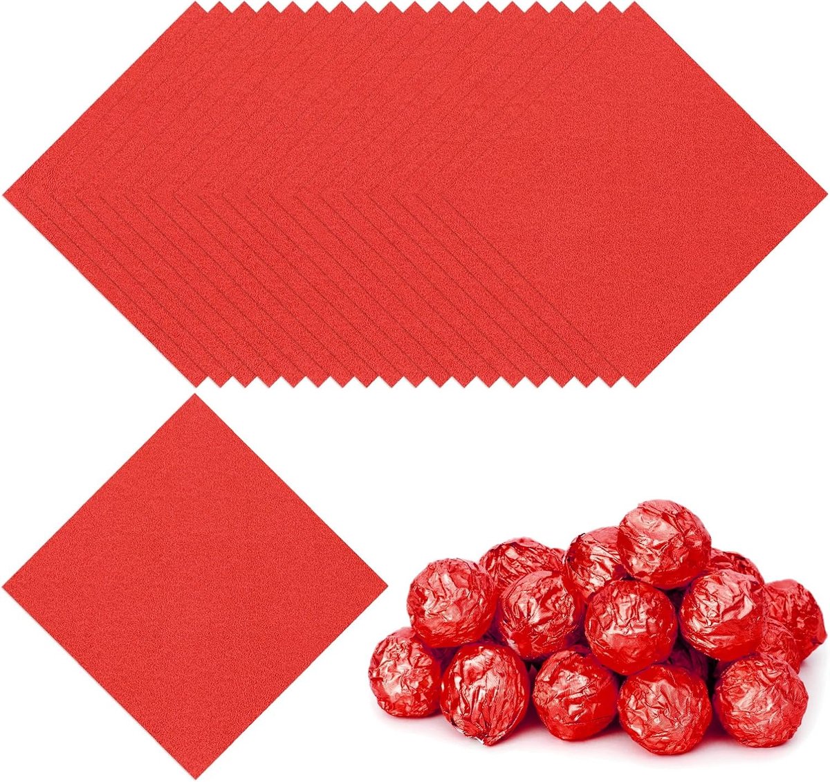 Folie Snoepwikkels 100 x 100 cm, 100 stuks vierkant oranje patroon aluminiumfolie snoep inpakpapier voor doe-het-zelf chocolade snoepjes verpakking decoratie, rood